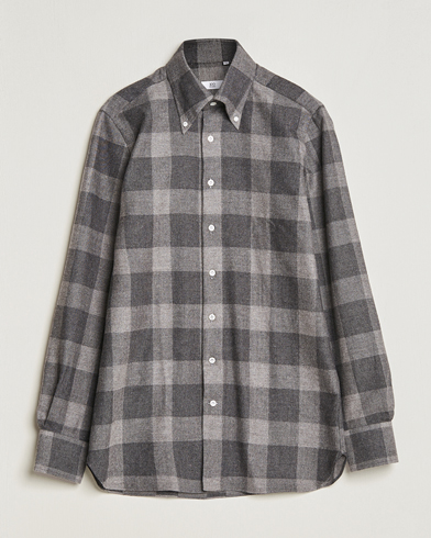 Herre | Skjorter | 100Hands | Large Checked Yak Wool Flannel Shirt Grey