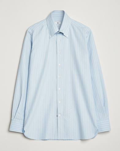 Herre | Luxury Brands | 100Hands | Striped Cotton Flannel Shirt Light Blue