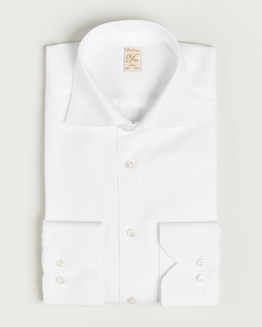 Stenströms 1899 Slim Cotton Royal Oxford Shirt White – Hvid