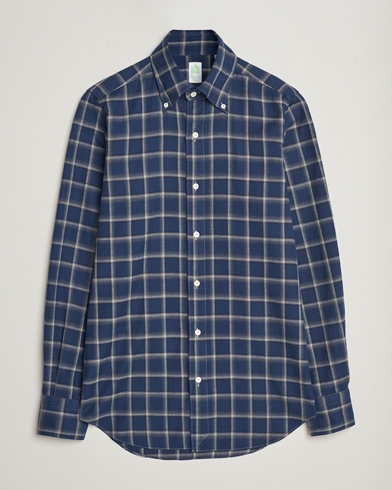 Herre | Nyheder | Finamore Napoli | Tokyo Slim Flannel Button Down Shirt Navy Check