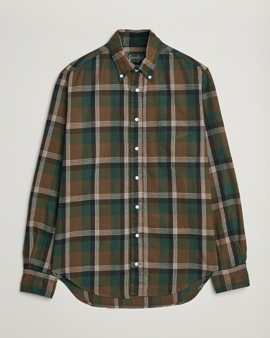 Herre | Flannelskjorter | Gitman Vintage | Button Down Shaggy Flannel Shirt Olive Check