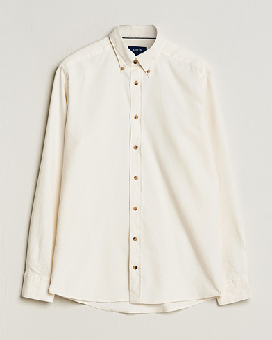 Herre | Business & Beyond | Eton | Slim Fit Twill Flannel Shirt Off White