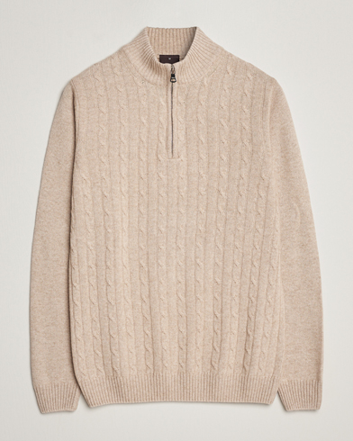 Herre | Business & Beyond | Oscar Jacobson | Percy Wool/Cashmere Knitted Half Zip Beige