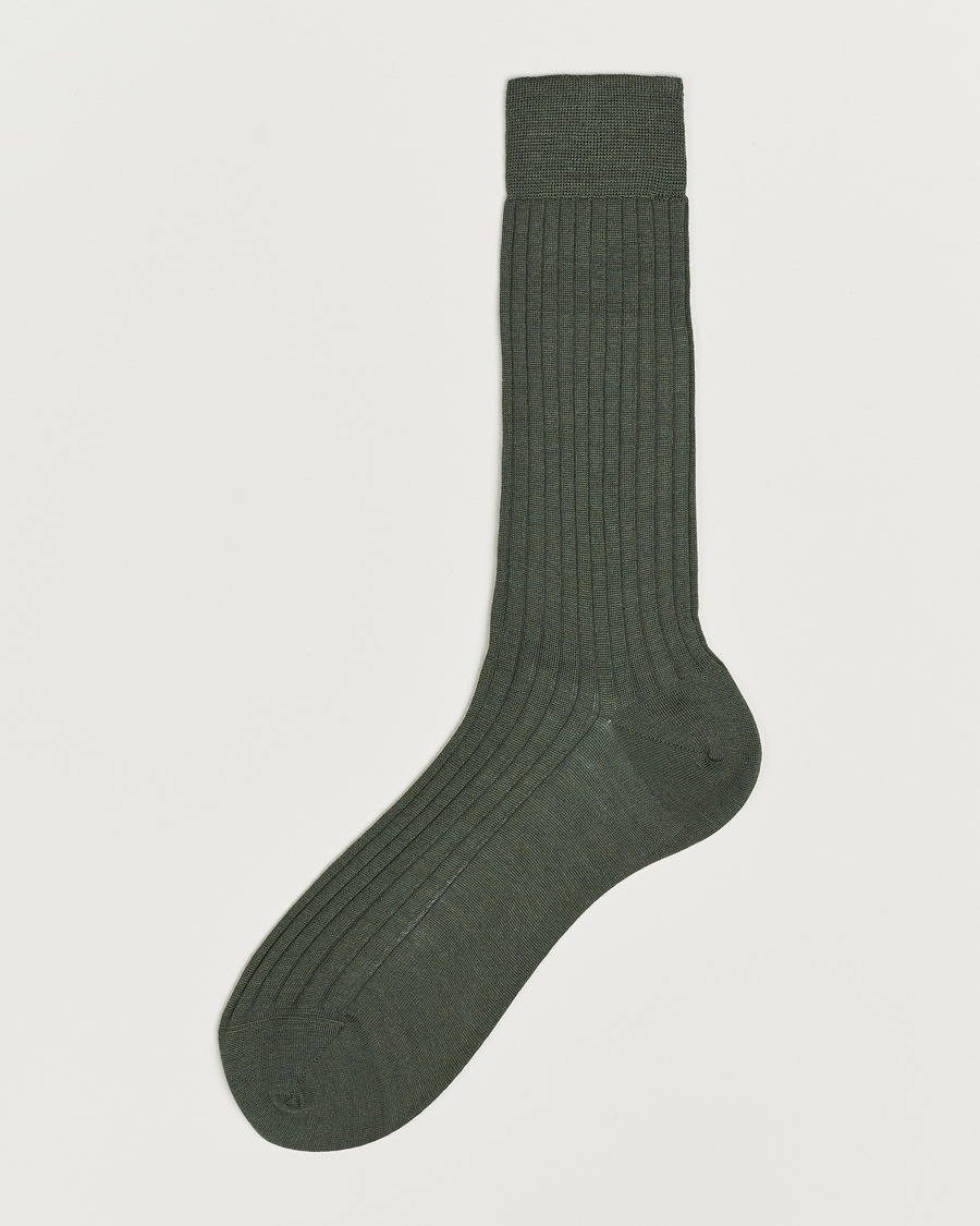 Bresciani Wool/Nylon Ribbed Short Socks Green – Grøn