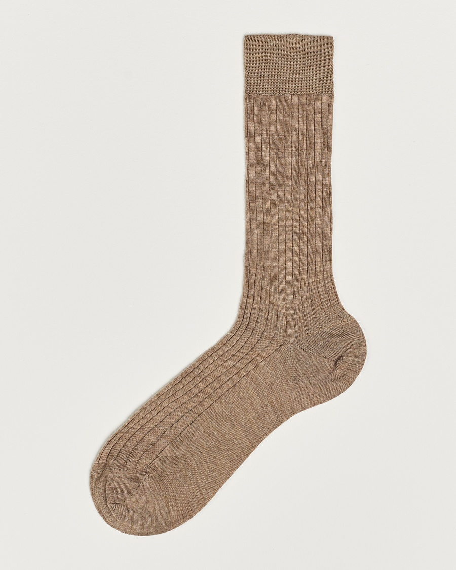 Bresciani Wool/Nylon Ribbed Short Socks Beige Melange – Beige