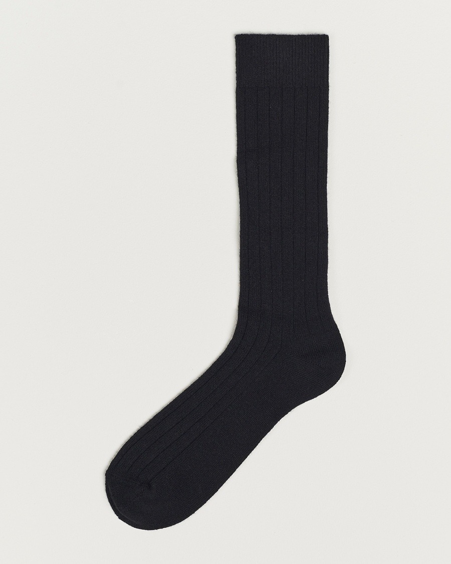 Bresciani Wool/Cashmere Ribbed Socks Black – Sort