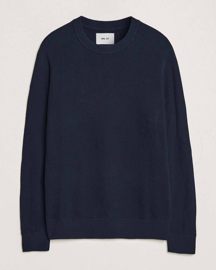 NN07 Kevin Cotton Knitted Sweater Navy Blue – Blå
