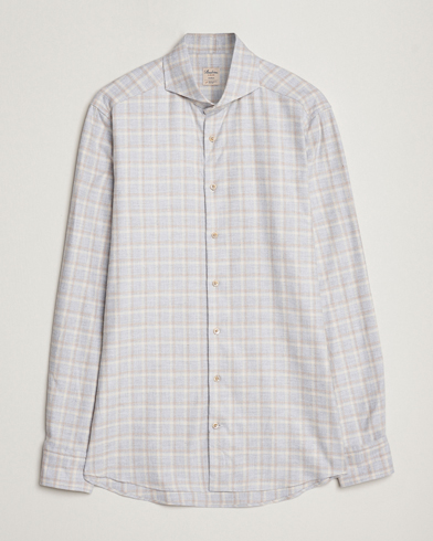 Herre |  | Stenströms | Slimline Checked Cut Away Flannel Shirt Light Grey