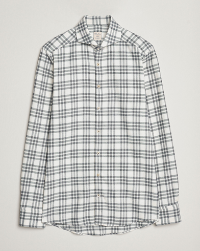 Herre | Flannelskjorter | Stenströms | Slimline Checked Cut Away Flannel Shirt White/Black