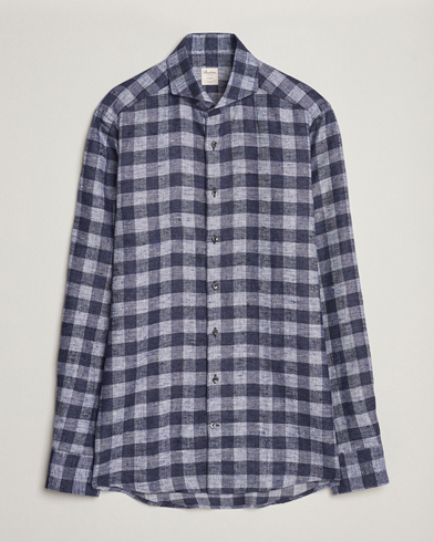Herre |  | Stenströms | Slimline Checked Linen Flannel Shirt Blue