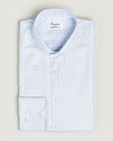 Herre |  | Stenströms | Slimline Small Checked Cut Away Shirt Light Blue