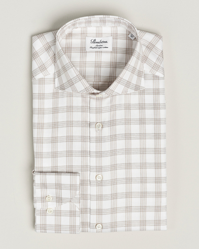 Herre | Businesskjorter | Stenströms | Slimline Checked Cut Away Shirt White/Brown