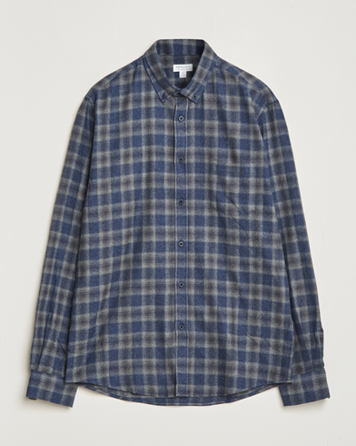 Herre | Sunspel | Sunspel | Brushed Cotton Flannel Shirt Grey/Blue Check