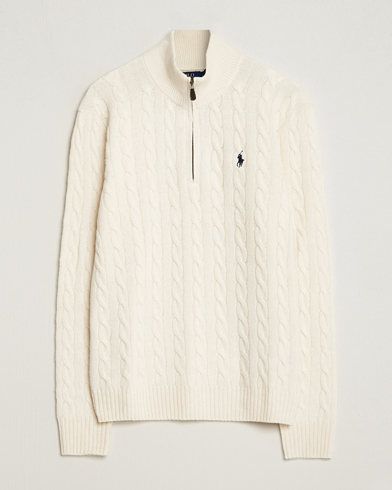 Herre | Strikkede trøjer | Polo Ralph Lauren | Wool/Cashmere Cable Half Zip Andover Cream