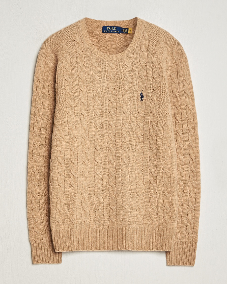  Polo Ralph Lauren Wool/Cashmere Cable Crew Neck Camel Melange – Beige
