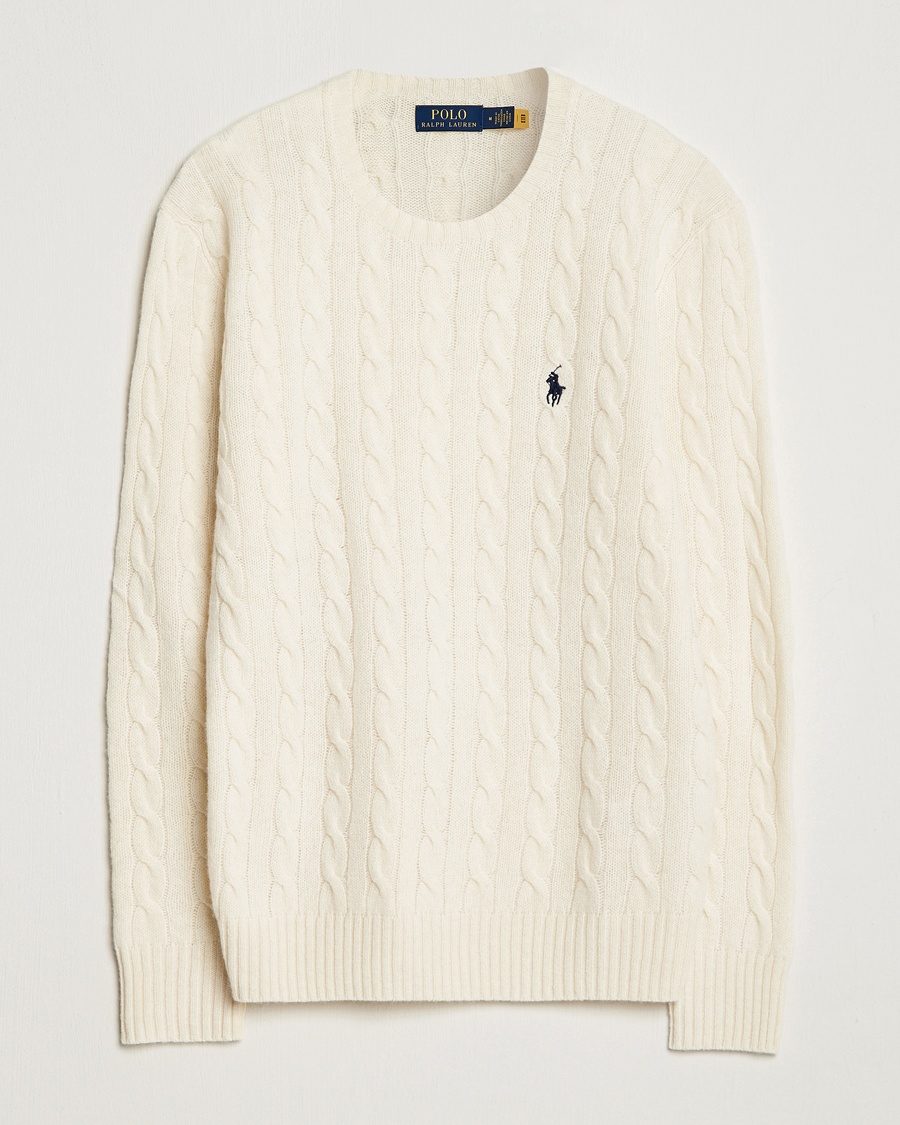  Wool/Cashmere Cable Crew Neck Pullover Andover Cream