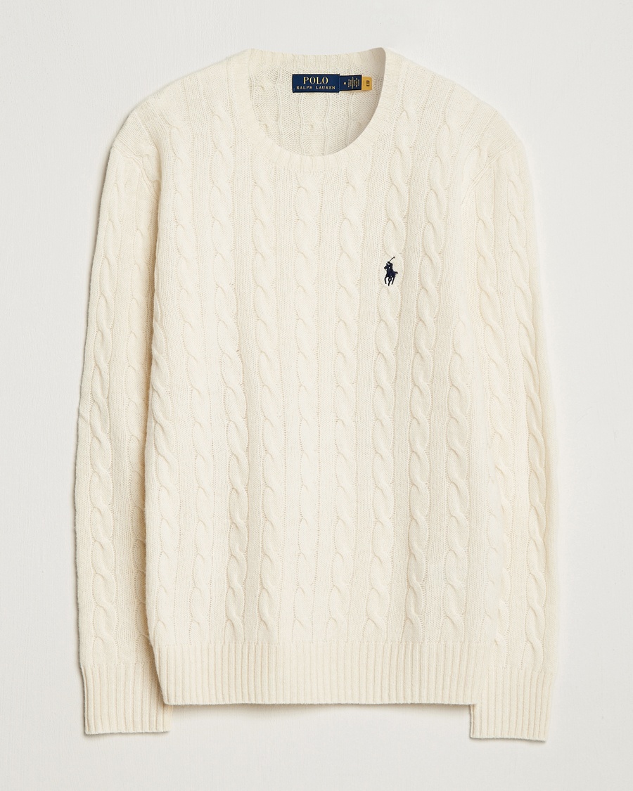 Polo Ralph Lauren Wool/Cashmere Cable Crew Neck Andover Cream – Hvid
