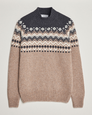 Herre | Nye produktbilleder | Gran Sasso | Aspen Wool Fairisle Crew Neck Sweater Beige/Grey