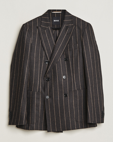 Herre | Jakkesæt | BOSS BLACK | Huge Double Breasted Pinstripe Suit Dark Brown