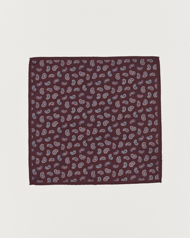 Herre | Lommeklude | Amanda Christensen | Wool Flannel Printed Paisley Pocket Square Wine