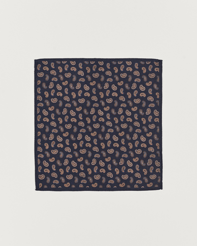 Herre | Lommeklude | Amanda Christensen | Wool Flannel Printed Paisley Pocket Square Navy
