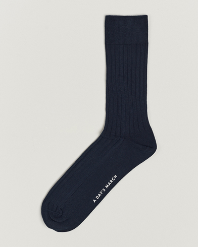 Herre | Tøj | A Day's March | Ribbed Cotton Socks Navy