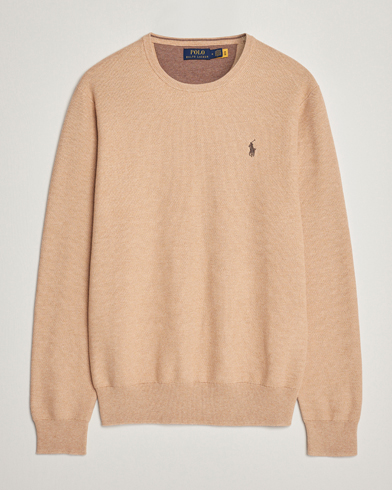 Herre |  | Polo Ralph Lauren | Textured Cotton Crew Neck Sweater Camel Melange