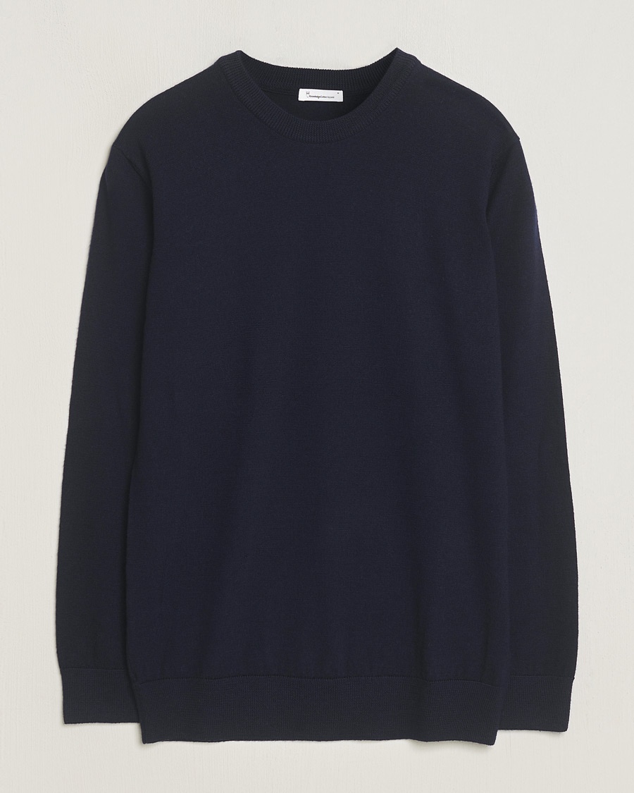 Herre | | KnowledgeCotton Apparel | Regular Merino Knit Crew Neck Total Eclipse