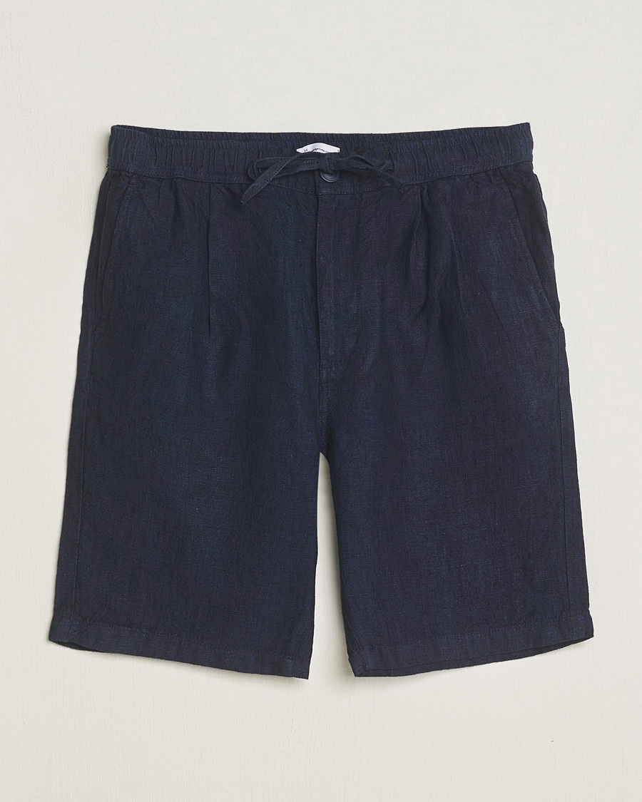 KnowledgeCotton Apparel Loose Linen Shorts Total Eclipse – Blå