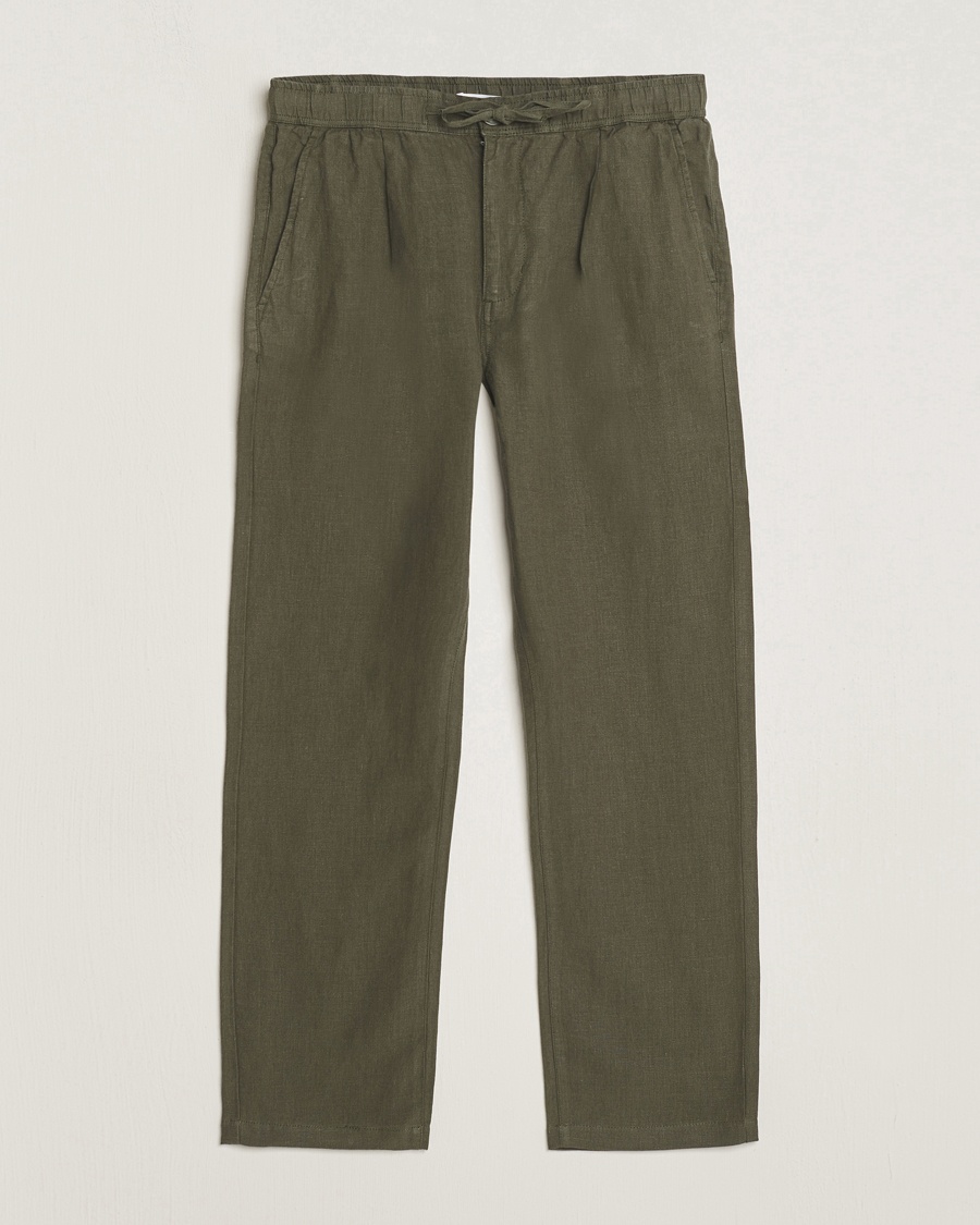  Loose Linen Pants Burned Olive