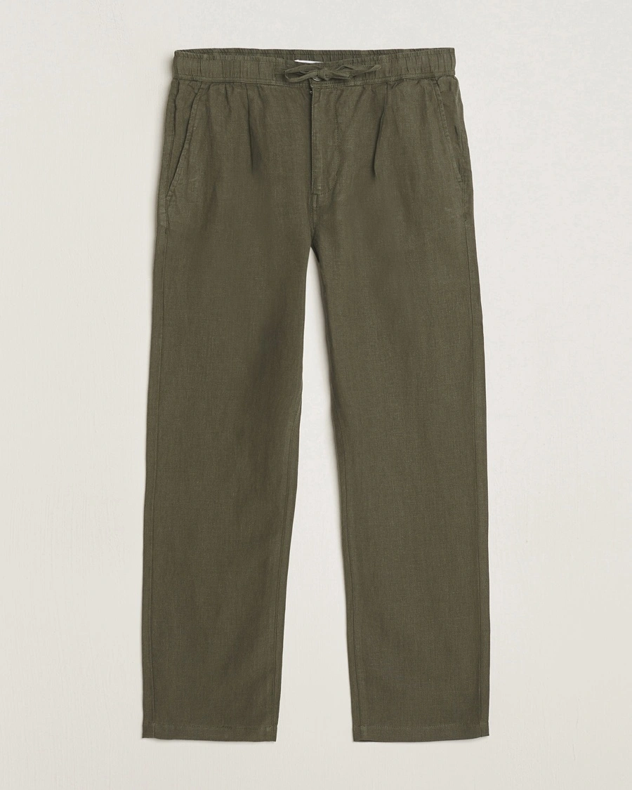 KnowledgeCotton Apparel Loose Linen Pants Burnt Olive – Grøn