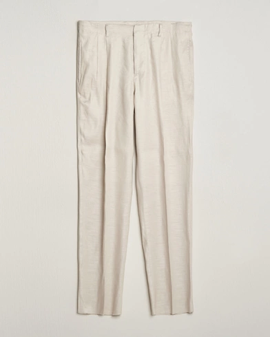  Atos Pleated Linen Trousers Beige