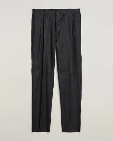  Atos Pleated Linen Trousers Black