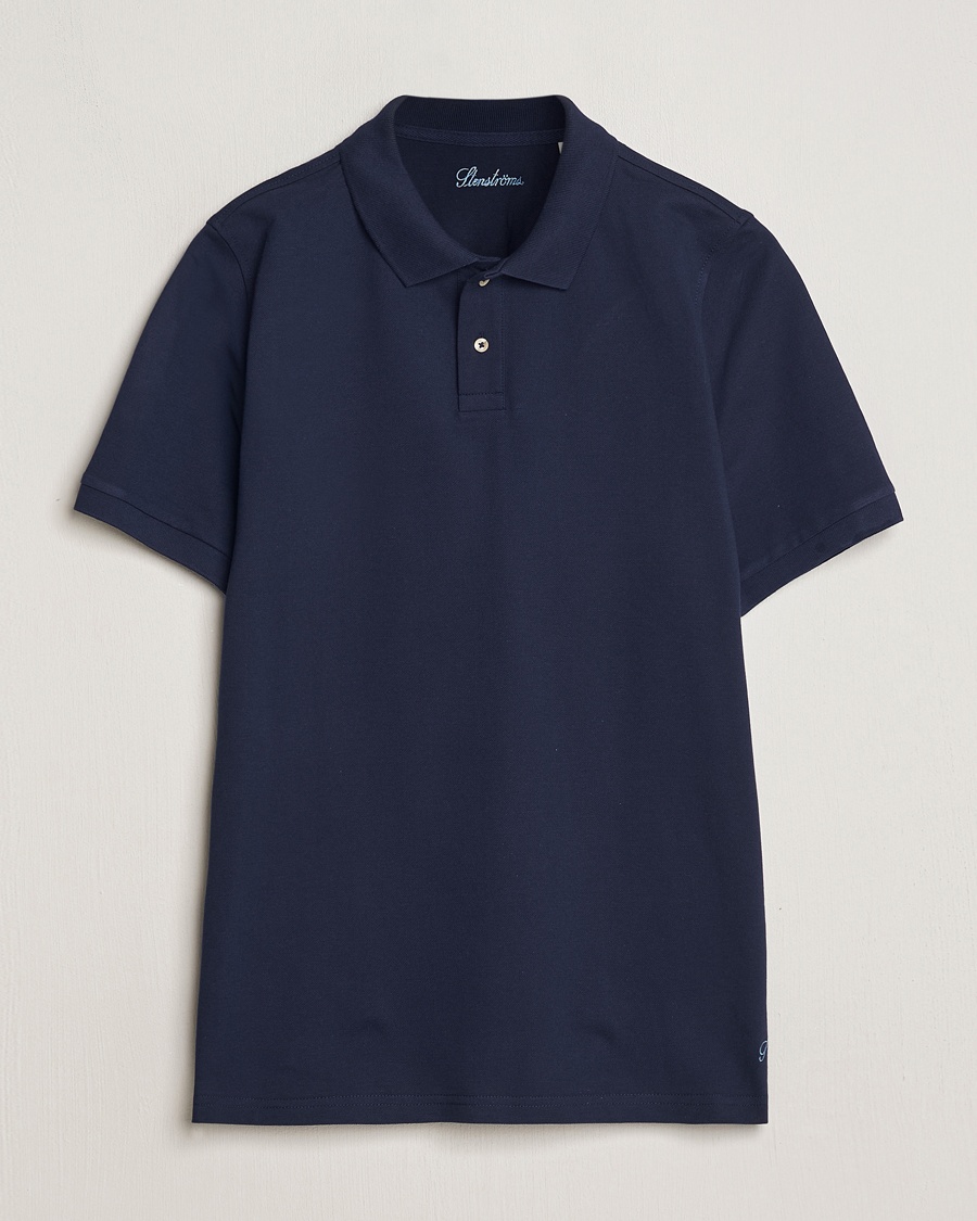 Herre | | Stenströms | Organic Cotton Piquet Polo Shirt Navy