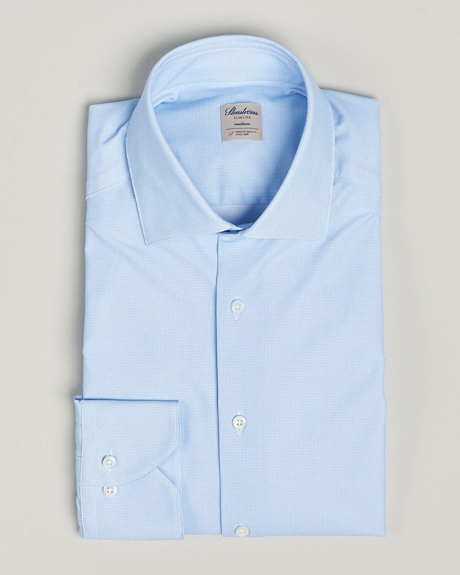 Herre | | Stenströms | Slimline Micro Check Cut Away 4-Way Stretch Shirt Blue