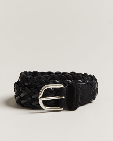 Herre | Italian Department | Anderson's | Woven Suede/Leather Belt 3 cm Black