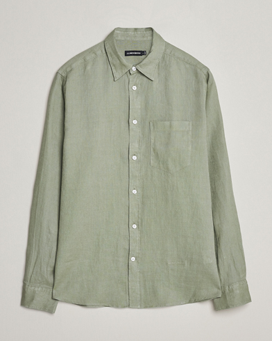  Regular Fit Clean Linen Shirt Oil Green