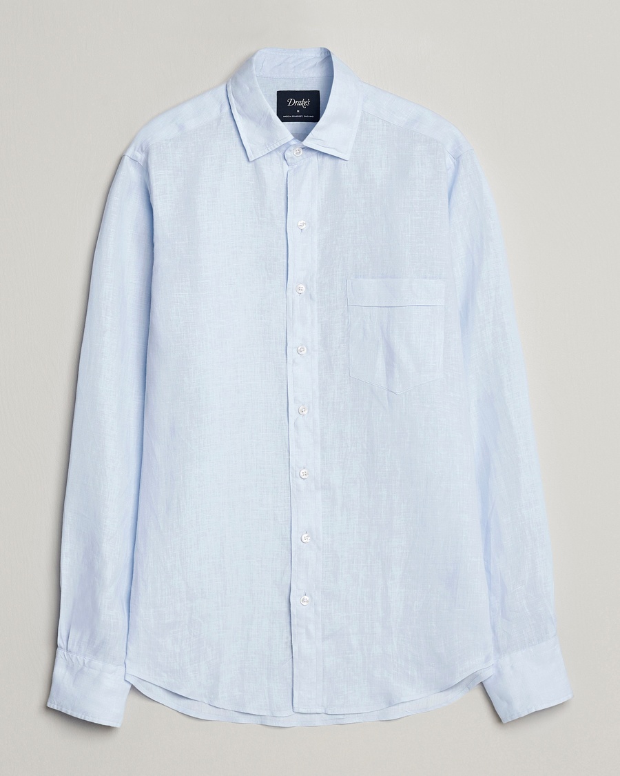 Drake's Linen Summer Shirt Sky Blue – Blå