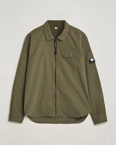 Herre |  | C.P. Company | Garment Dyed Gabardine Zip Shirt Jacket Army