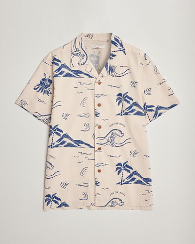 Herre |  | Nudie Jeans | Arvid Printed Waves Hawaii Short Sleeve Shirt Ecru