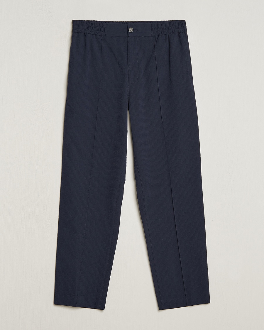 A.P.C. Joaquin Seersucker Drawstring Trousers Dark Navy – Blå