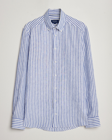 Herre |  | Eton | Slim Fit Striped Linen Shirt Blue/White