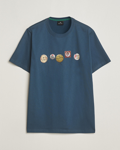 Herre | Best of British | PS Paul Smith | Organic Cotton Badges Crew Neck T-Shirt Blue
