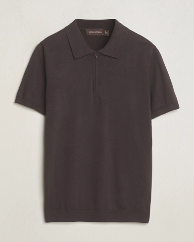 Herre | Business & Beyond | Oscar Jacobson | Otto Short Sleeve Zip Polo Brown