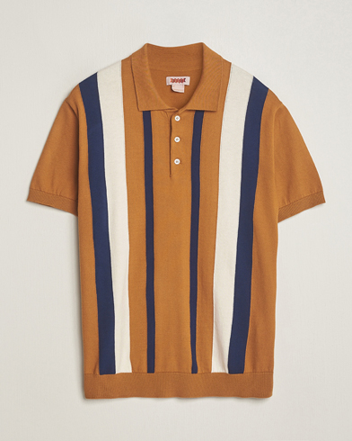 Herre | Preppy Authentic | Baracuta | Stripe Knitted Short Sleeve Polo Pumpkin Spice