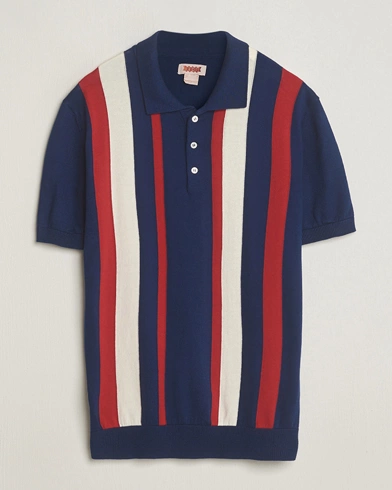Herre | Preppy Authentic | Baracuta | Stripe Knitted Short Sleeve Polo Navy