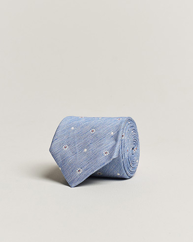 Herre |  | Amanda Christensen | Cotton/Silk/Linen Printed Flower 8cm Tie Blue