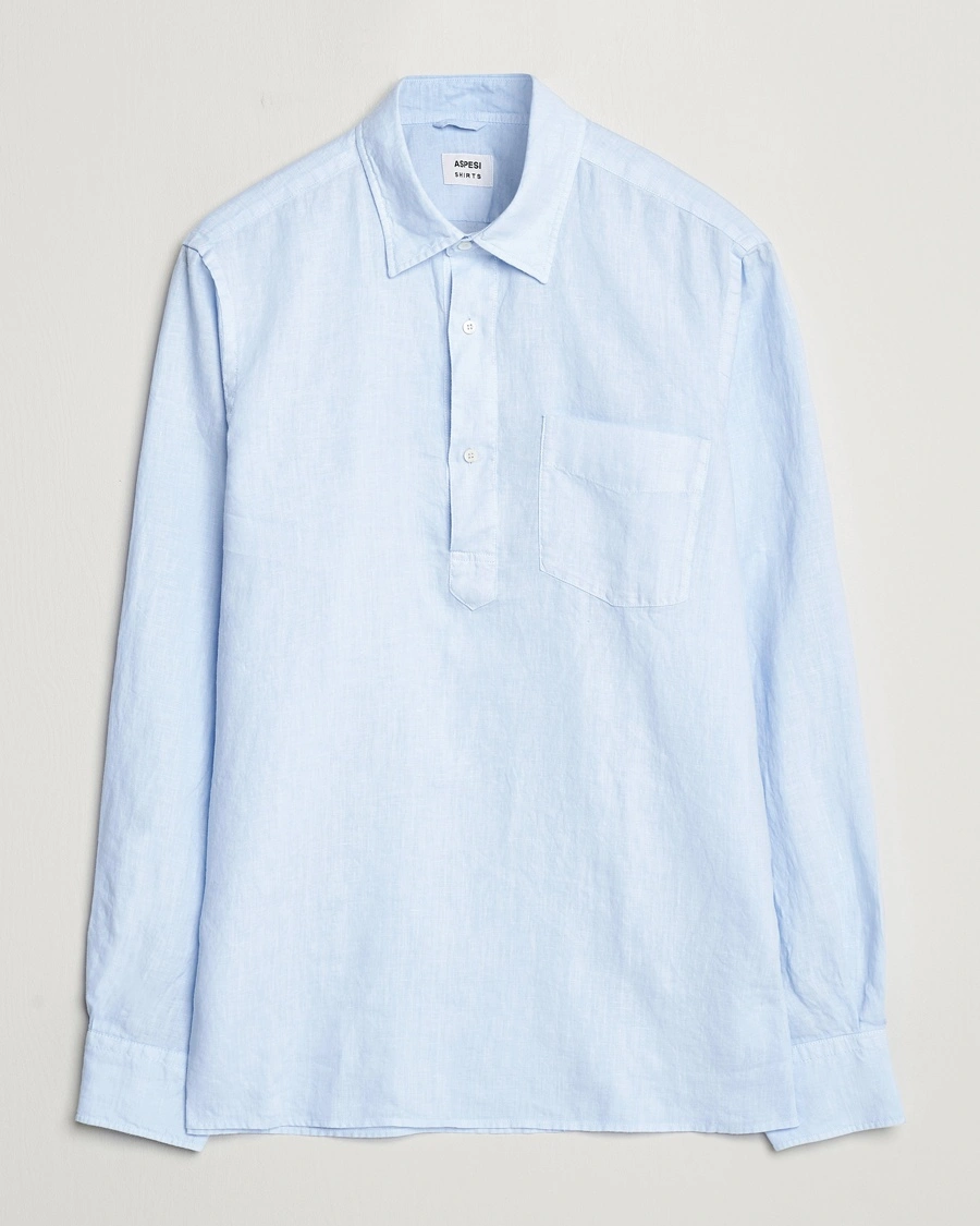 Aspesi Linen Popover Shirt Light Blue – Blå