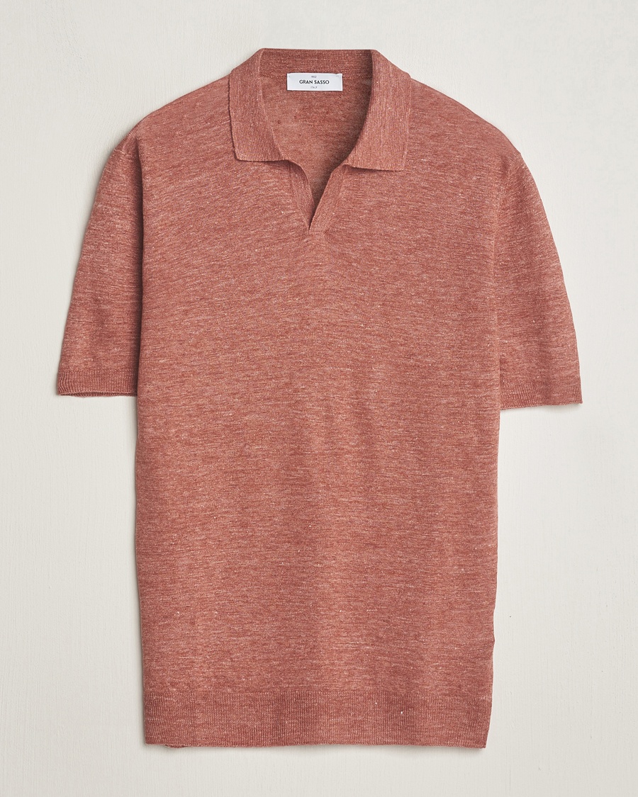 Gran Sasso Knitted Linen Polo Rust Melange – Brun