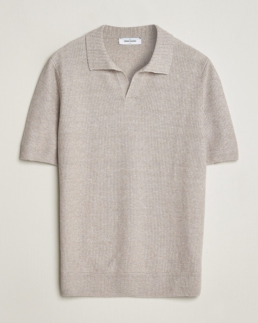 Herre | The linen lifestyle | Gran Sasso | Linen/Cotton Open Collar Polo Beige Melange